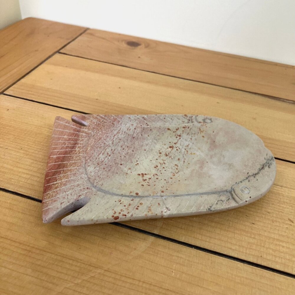 Fish Shape Carved Stone Soap Dish Trinket Tray Peach Pink